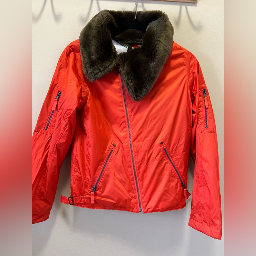 B by Burton Roosevelt Bomber Jacket Women's Xs True Orange  Fun Striped Lining